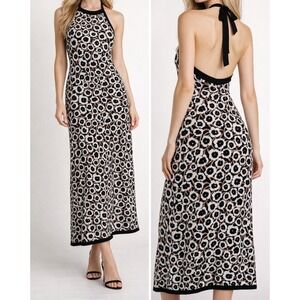 Diane Von Fustenberg Long Halter Dress Heavy Knit Abstract Size Large‎
